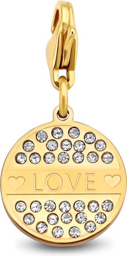 CO88 Collection Charms 8CH 00005 Stalen hanger - 15 mm - Bedel - Rond - Zirkonia - Goudkleurig