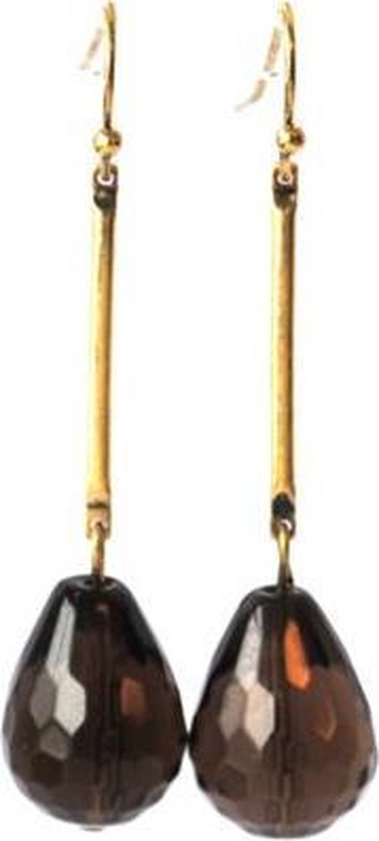 Oorbellen met rookkwarts edelsteen, 5 cm lang en goldplated staafje