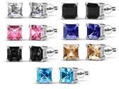 Yolora Dames Oorbellen - Set van 7 - Kalpa Camaka Kristallen - Zilverkleurig - 18K Witgoud Verguld - Zilver, Zwart, Roze, Blauw, Paars - Oorknoppen - Sieraden - Luxe Giftbox - Geschenkdoos - 