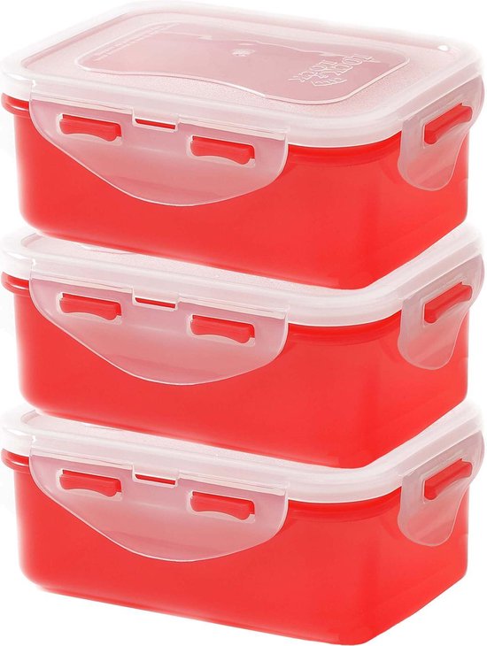 Lock & Lock contenants d'aliments frais | Boîtes à collations - Set de 3 pièces - 350 ml - Rouge