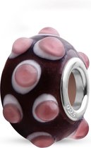 Quiges Glazen Kraal Bedel - Paars met Roze 3D Stippen - 925 Zilver - GZ095