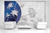 Blue Silver Floral Abstract Photo Wallcovering