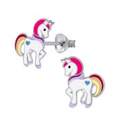 Joy|S - Zilveren pony oorbellen eenhoorn 10 x 13 unicorn