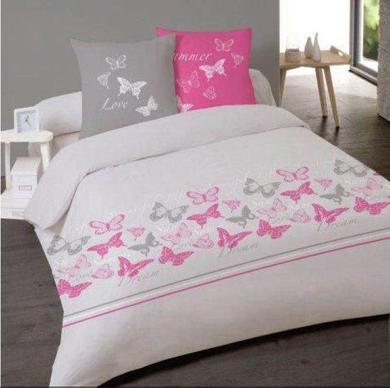 Foto: 2 persoons dekbedovertrek katoen butterflies 240x220 met 2 kussenslopen 65x65