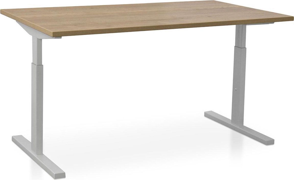 Rechthoek bureau instelbaar | Start Pintado | 140 x 80 cm | Frame wit - blad robuust eiken