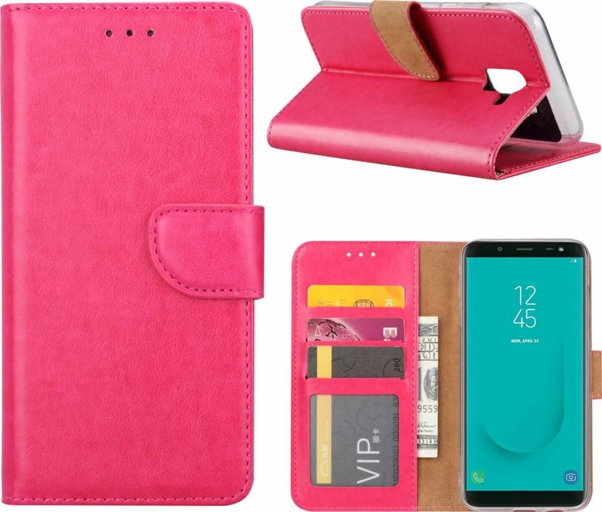 Bookcase Geschikt voor: Samsung Galaxy J6 2018 - Roze - portemonnee hoesje