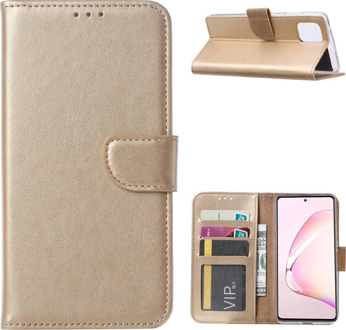 Bookcase Geschikt voor: Samsung Galaxy Note 10 Lite - Goud - portemonnee hoesje