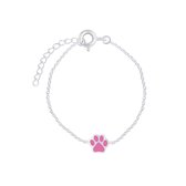 Joy|S - Zilveren kat hond dierenpoot armband 14 cm + 3 cm roze - poot afdruk