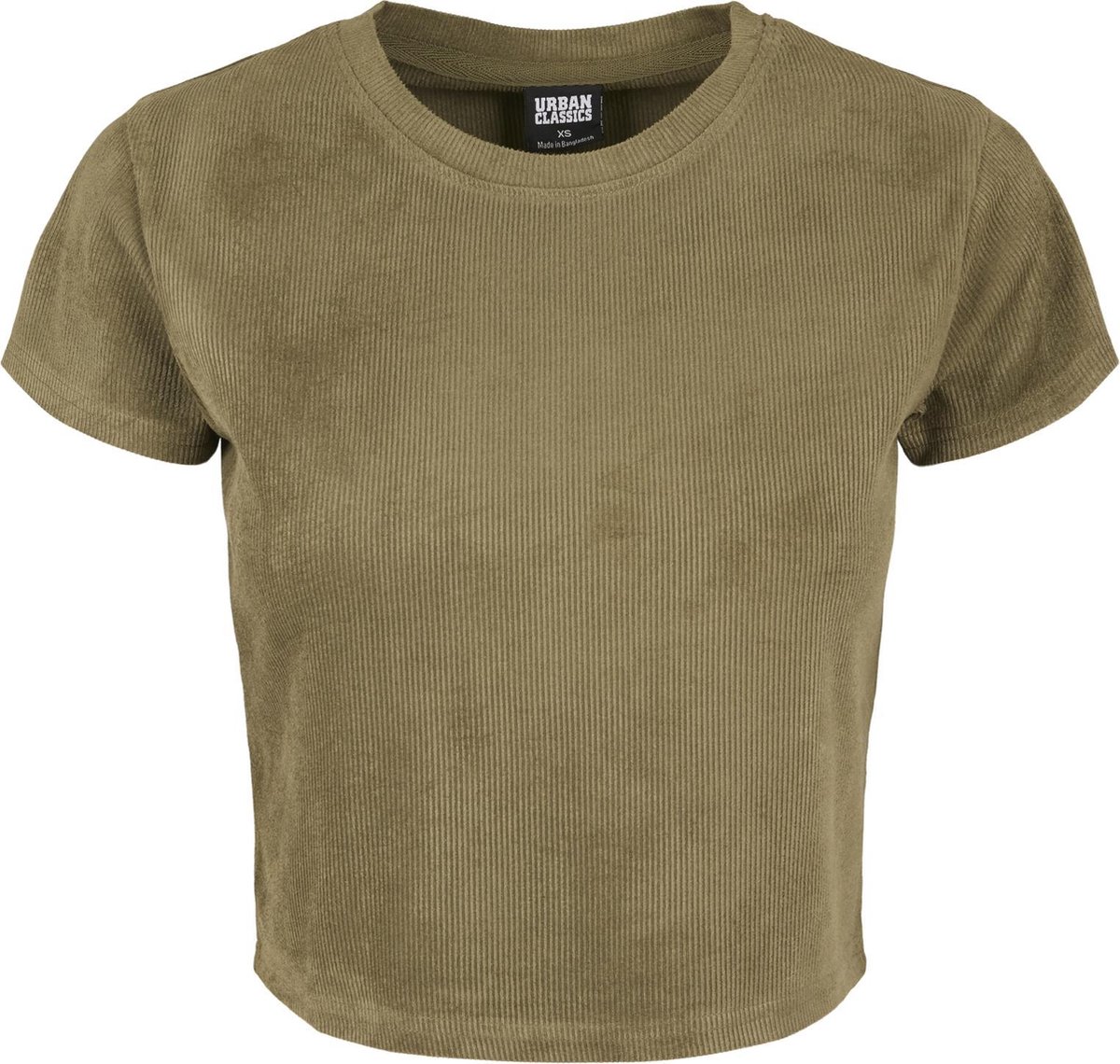 Ladies Cropped Peached Rib Tee Olijf