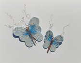 Wandobject muurdecoratie vlinders wit blauw van keramiek