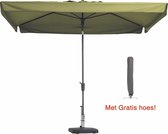 Luxe parasol rechthoek 300 x 200 cm Sage groen met hoes | Topkwaliteit rechthoekige en kantelbare parasol