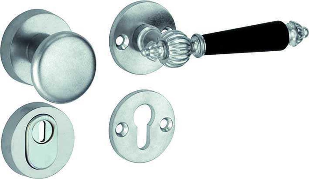 SKG3 knop/kruk op rozet rechts Nouveau ebben/Elegant m/ KTB antiek nikkel/antiek chroom