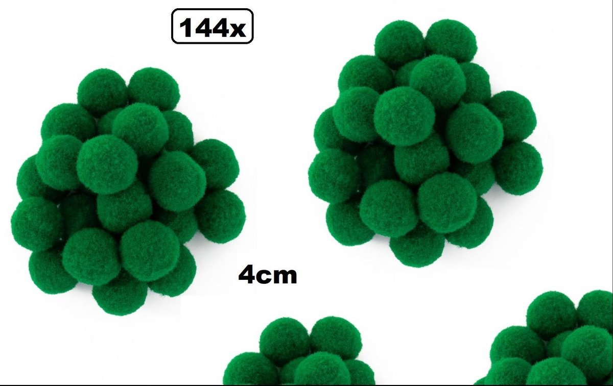 144x Pom Pom 4 cm groen - decoratie materiaal thema feest kleding accessoires