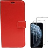 iPhone X / XS - Bookcase rood - portemonee hoesje + 2X Tempered Glass Screenprotector