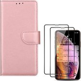 Bookcase Geschikt voor: iPhone XS Max - rose goud - Portemonnee hoesje + 2X Full cover Tempered Glass Screenprotector