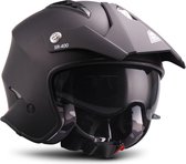 SOXON SR-401 Mono BLACK - Zwarte jethelm, scooter helm, motorhelm dames, heren met zonnescherm en vizier, hoofdomtrek 53-54 cm XS