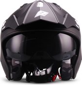 SOXON SR-401 Mono BLACK - Zwarte Zwarte jethelm, scooter helm, motorhelm dames, heren met zonnescherm en vizier, hoofdomtrek 57-58cm M Medium