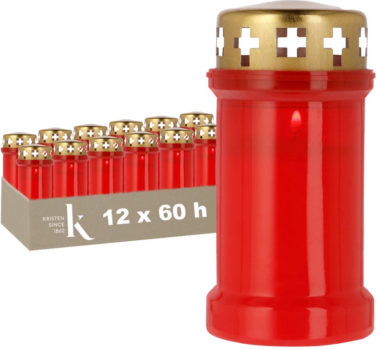 Kristen Grafkaars 3 Dagen Rood – Kaarsen – 12 Stuks – Herdenkingslicht – Grafkaars – Brandduur 60 Uur – Voor Buiten