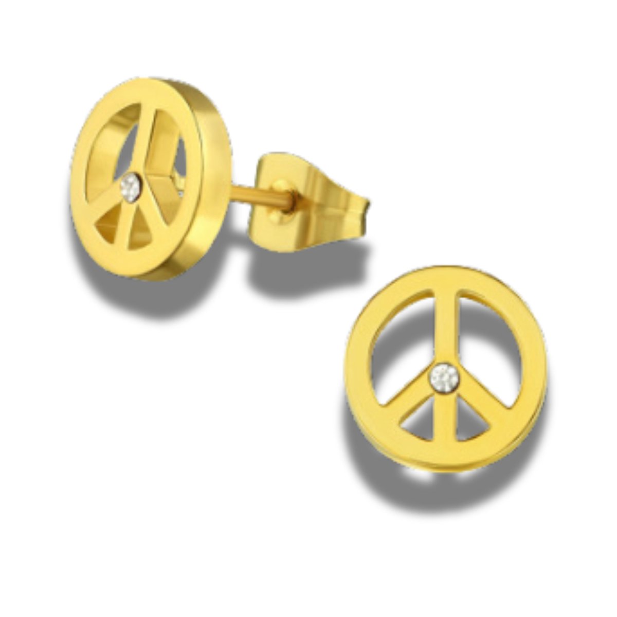Oorbellen - oorstekers - vredesteken - peace - edel staal - goudkleurig - hypoallergeen