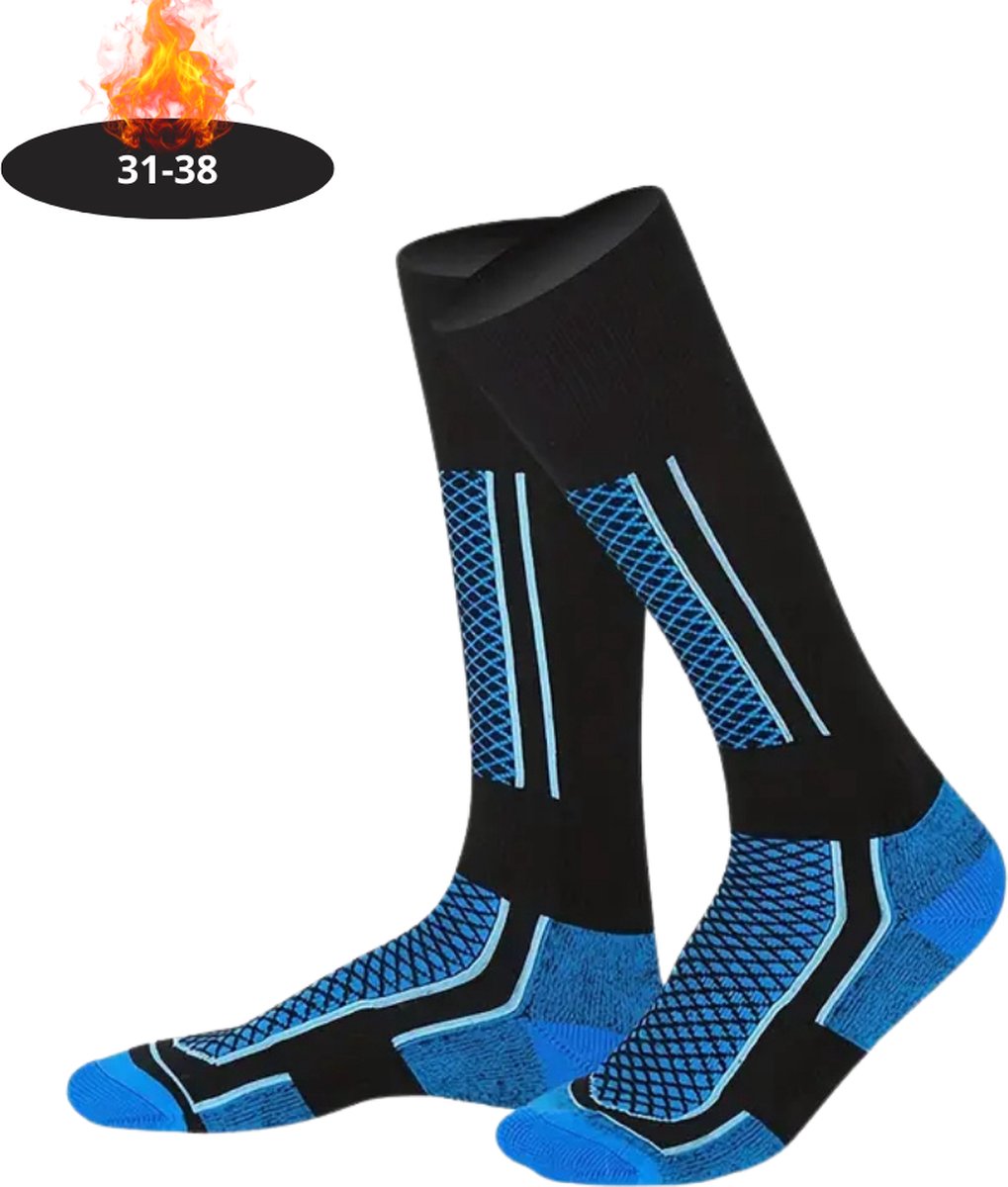 Nivard Skisokken Kinderen Ski Sokken Warme Sokken Lange Huissokken Thermo Compressie – 31-39 Blauw