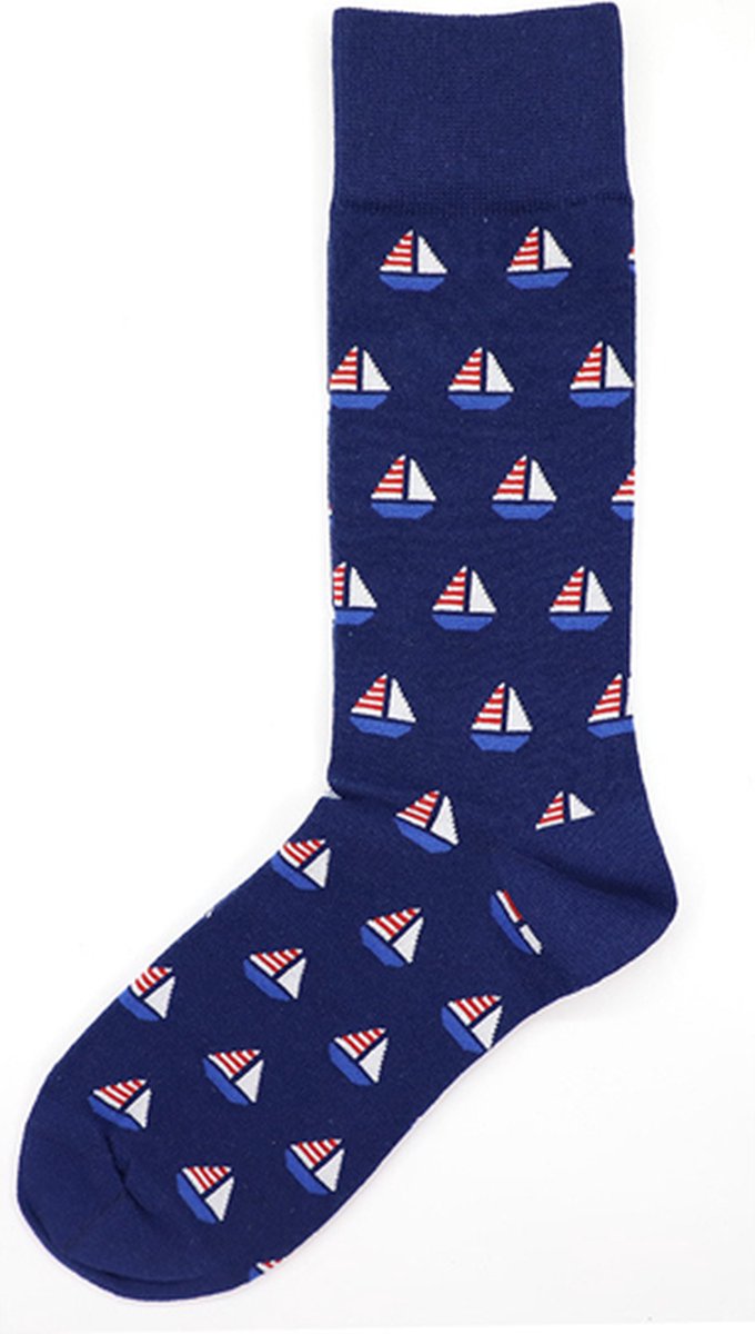 Sokken heren - blauw - boot - zeilboot - zee - 40 - 45 - cadeau voor hem - geschenk man - Kerst cadeau - vaderdag cadeau - verjaardagscadeau