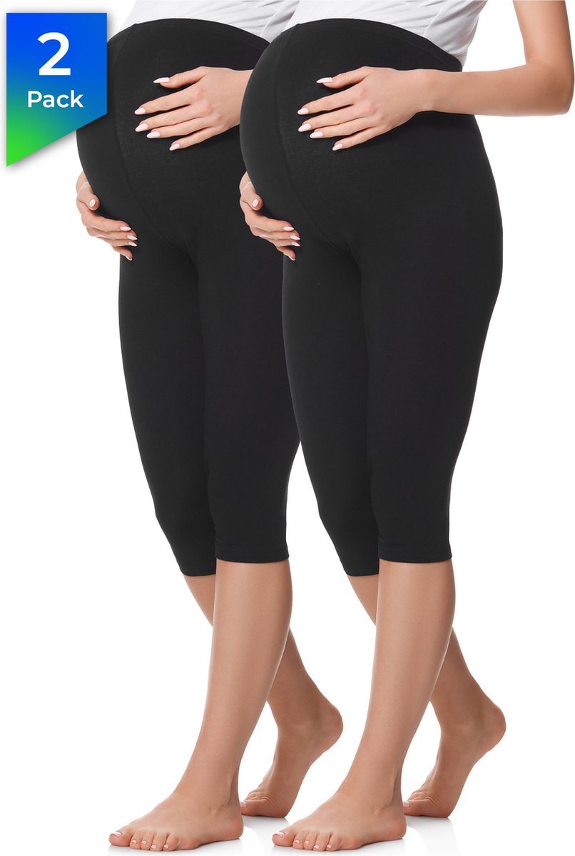 Be Mammy Dames Leggings - Zwangerschapskleding - Capri - Katoen - BE-BE20-229-LE-2P - 2Pack - Zwart/Zwart - S