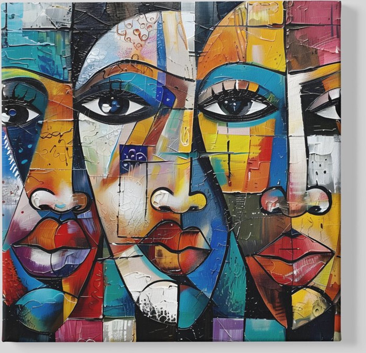 Trendex Global Vierkant Canvas Schilderij - Abstracte Gezichten - 60x60x2 cm Kleurrijk