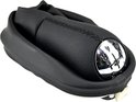 Zwarte pookknop met 5 versnellingen en een chrome afwerking. Met stiksels.