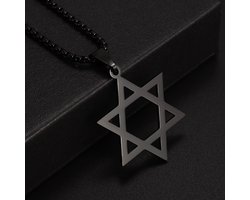 Donley Davidster kruis ketting - joodse ketting - davidster - kruis davidster - hexagram ketting - sexagram - Chanoeka - Hanukkah - Judaïca - Culturele sieraden - Zwart