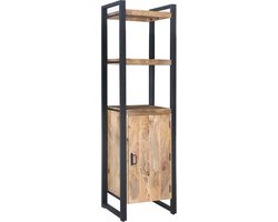 Boekenkast Mangohout 200 cm – Opbergkast met 2 Legplanken & 1 Deur – Massief Hout – Smalle Kast – Industrieel & Modern – 55x40x200 cm
