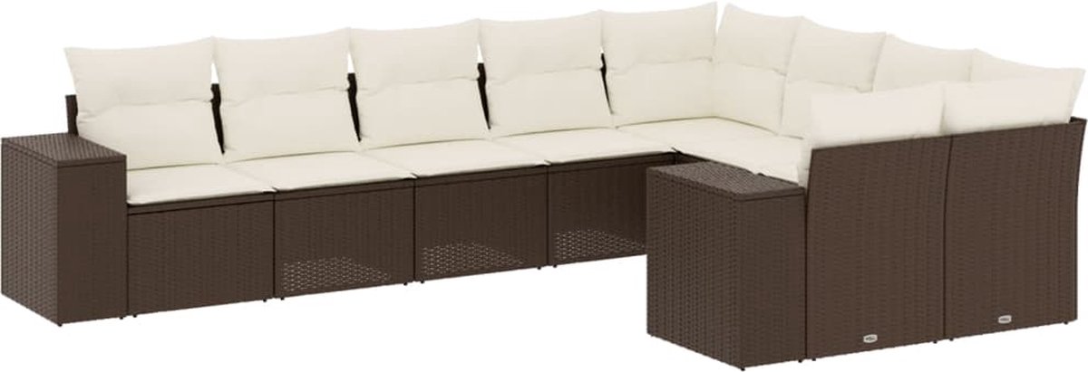 vidaXL 9-delige - Loungeset - met - kussens - poly - rattan - bruin