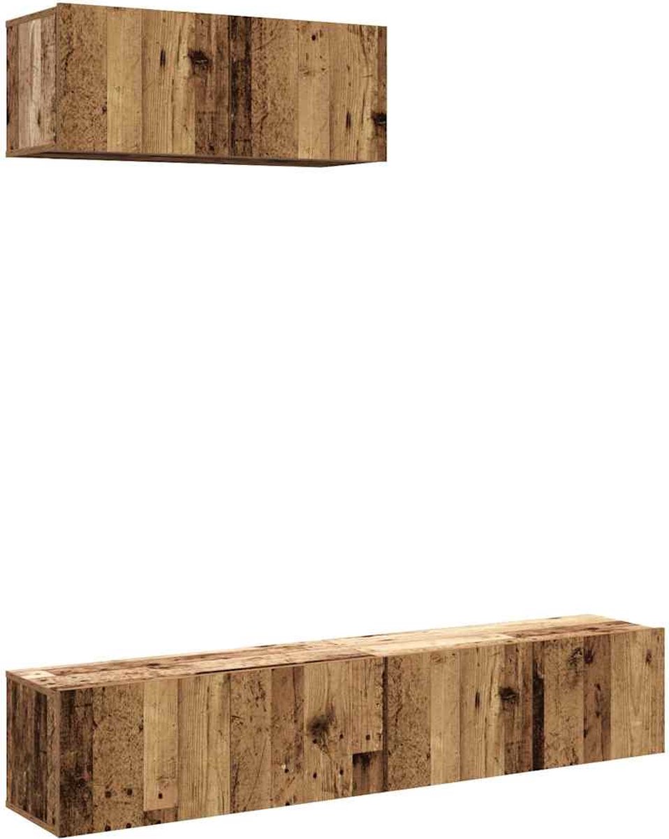 vidaXL - 3-delig - Tv-meubelset - wandmontage - bewerkt - hout - oud - houtkleurig