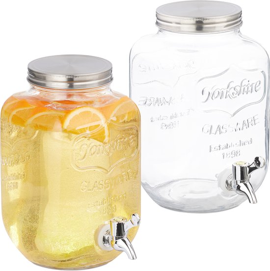 Sapdispenser Met Houder Limonadetap 4 Liter Geribbelde Design Feest Kraantje Relaxdays Drankdispenser, Geribbelde Limonadetap, 4 L, Kraantje Feest Kan 4 Liter Feest Dispenser
