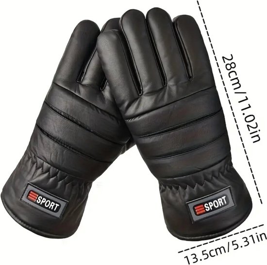 Gants de ski Nivard - Gants d'hiver - Gants pour hommes - Cuir PU - Coupe-vent - Imperméables - Zwart