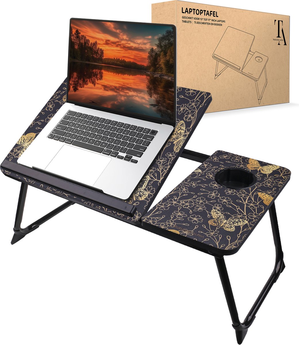 TrueLogic Alpha Bedtafel - Laptoptafel - Laptop standaard - Voor laptops t/m 17 inch - Ontbijttafel - Ontbijt op bed - Butterfly Dream