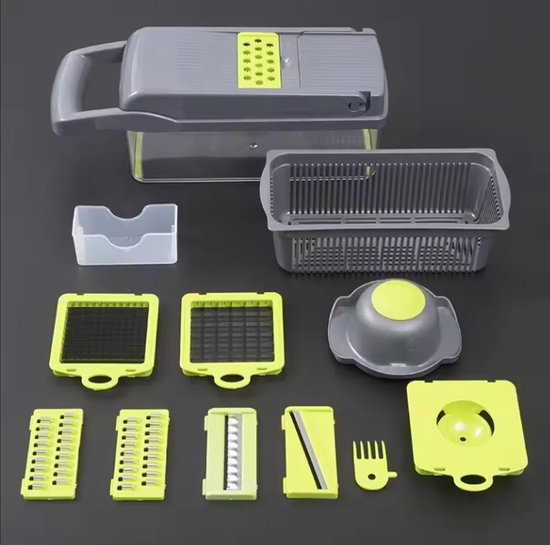 PolkaHome Coupe-légumes 13 en 1, avec 7 lames interchangeables, Hachoir à légumes pour pommes de terre, carottes et oignons