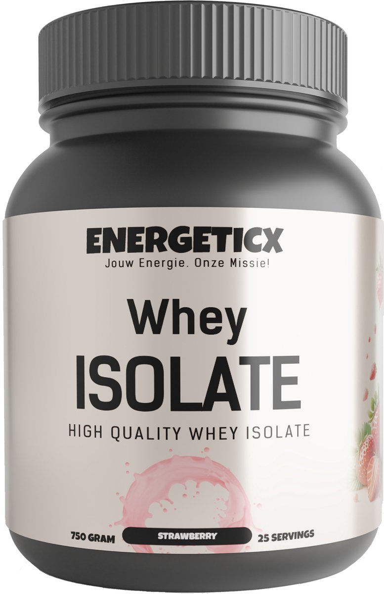 Goedkoopste Energeticx Whey Isolaat Aardbei Proteïne poeder, Eiwit Shakes, Whey Protein Isolate Eiwitpoeder - 750 gram
