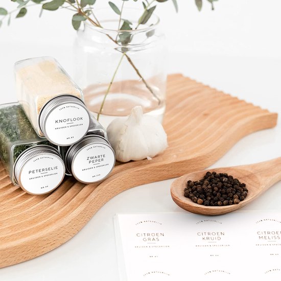 Deleca 180x Autocollants à épices pour bocaux - Étiquettes rondes et rectangulaires - Bocaux de conservation et Étiquettes Pots d'herbes aromatiques - Étanche - Néerlandais / Wit