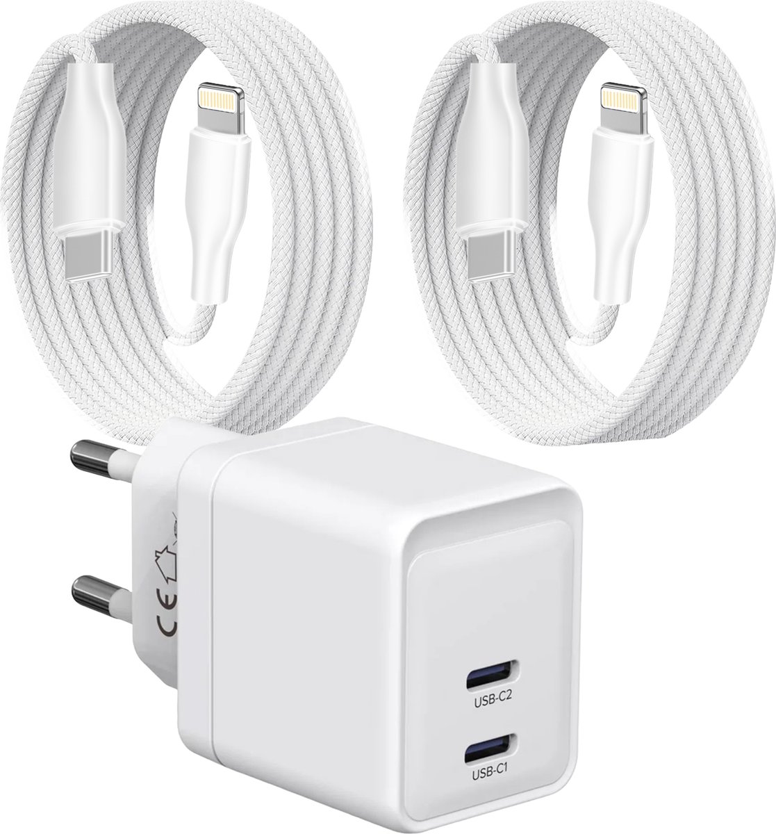 Dual Power Adapter USB C - Geschikt voor iPhone - Oplader Kabel met 2 Meter Lange USB C Kabels - Snellader