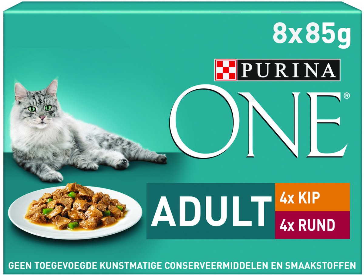 Purina One Adult reepjes in saus met kip, rund en groenten natvoer kat (8x85g) 8 x 85 g
