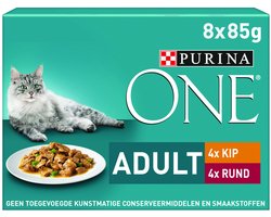 Purina ONE Fijne Malse Reepjes in Saus Kip - Rund 8 x 85 gr
