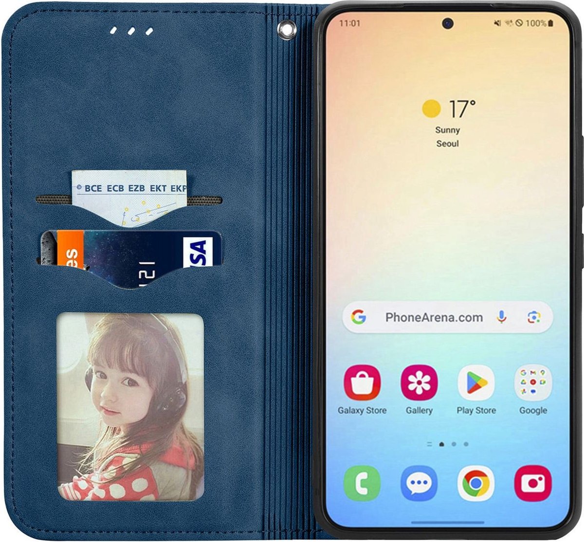 Mobigear Telefoonhoesje geschikt voor Samsung Galaxy S25 Hoesje | Mobigear Retro Slim Bookcase Portemonnee | Pasjeshouder voor 2 Pasjes | Telefoonhoesje voor Pinpas / OV Kaart / Rijbewijs - Blauw