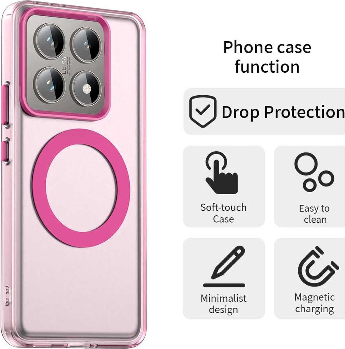 Mobigear Hoesje geschikt voor Xiaomi 14T MagSafe Telefoonhoesje Hardcase | Mobigear Shockproof Backcover | Geschikt voor MagSafe | Geschikt voor Draadloos Opladen met Magnetische Ring | MagSafe Case - Rood