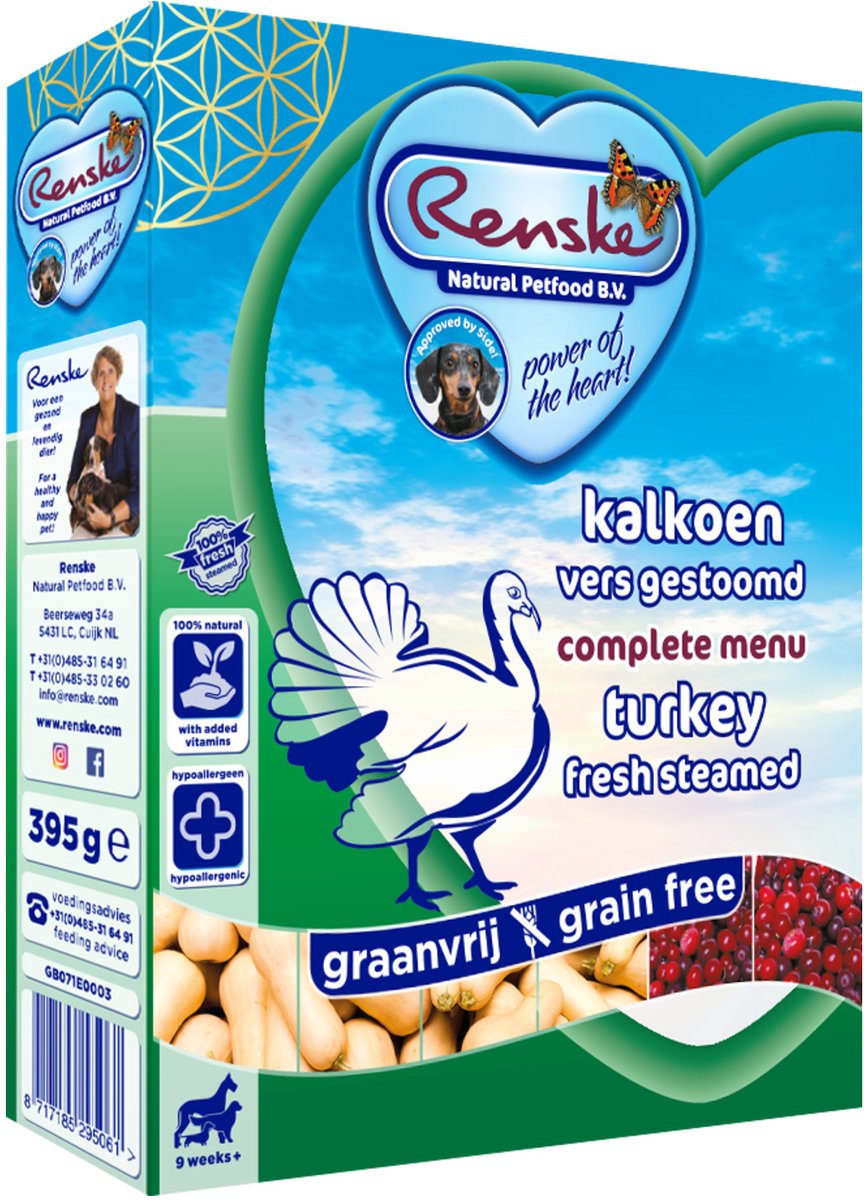 Renske Vers Gestoomd Complete Menu Hondenvoer Nat Kalkoen Graanvrij 395 gr