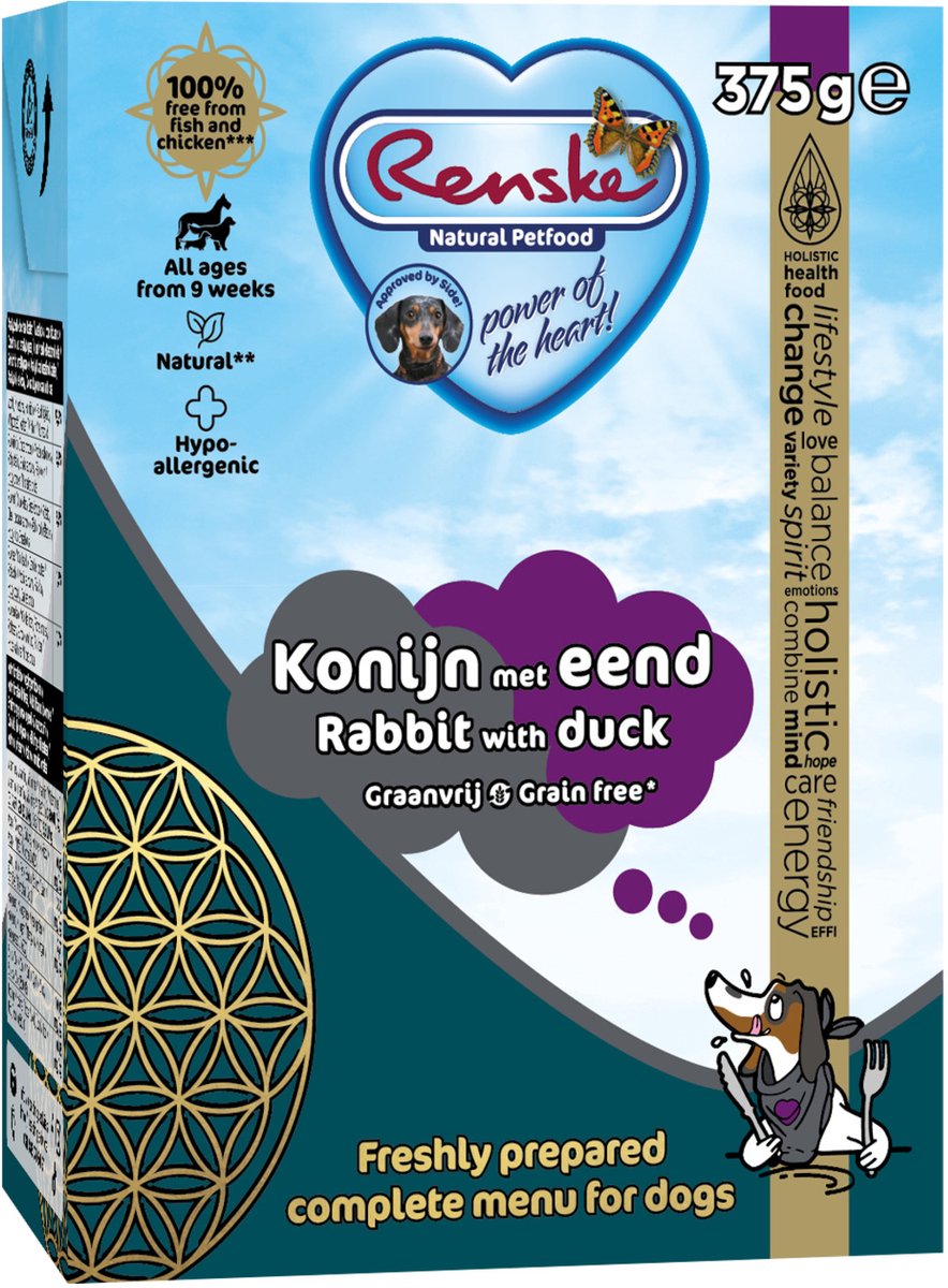 Renske Vers Graanvrij - Tetrapack 375 g - Hondenvoer - Konijn&Eend