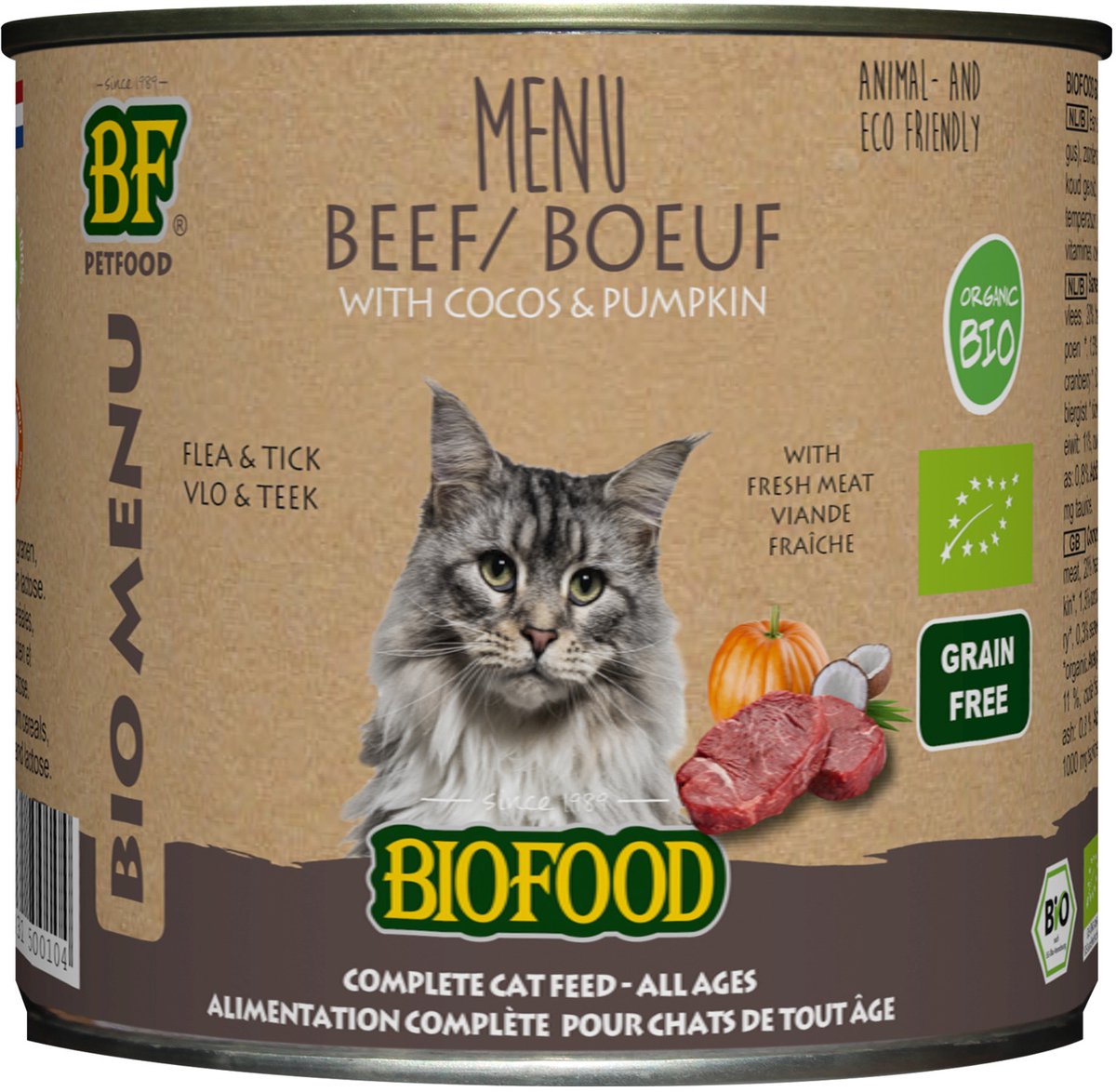 BF Petfood Biofood Kat Organic Rund Menu 200 gr