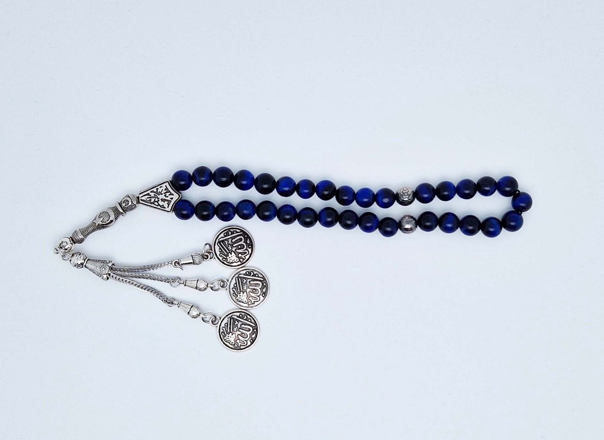 Handgemaakte tesbih "tasbih" natuursteen "Azuur" - Aantal kralen 33 - Diameter kralen 8 MM - met metaal tassel "model 1" - Een mooi cadeau-idee