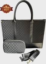 Laptoptas 15.6 inch + opbergtas - schoudertas voor dames, afneembare verstelbare schouderriem - aktetas, grote schooltas, handtas - grote capaciteit/veel vakken, hoge kwaliteit/beschermvakken voor laptop/Ipad 41 x 14 x 30 cm zwart