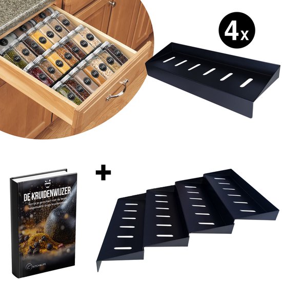 Tiroir à épices Kitch&Life - 4 couches - Aluminium - Organisateur d'épices - Étagère à épices pour pots à épices