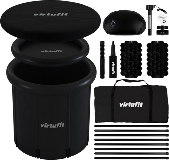 VirtuFit IJsbad XXL met Hoes - 375 Liter - Antraciet - Inclusief accessoires - Zitbad - Ice Bath - IJsbad Opblaasbaar - Dompelbad - Opvouwbaar IJs Bad - IJsbaden